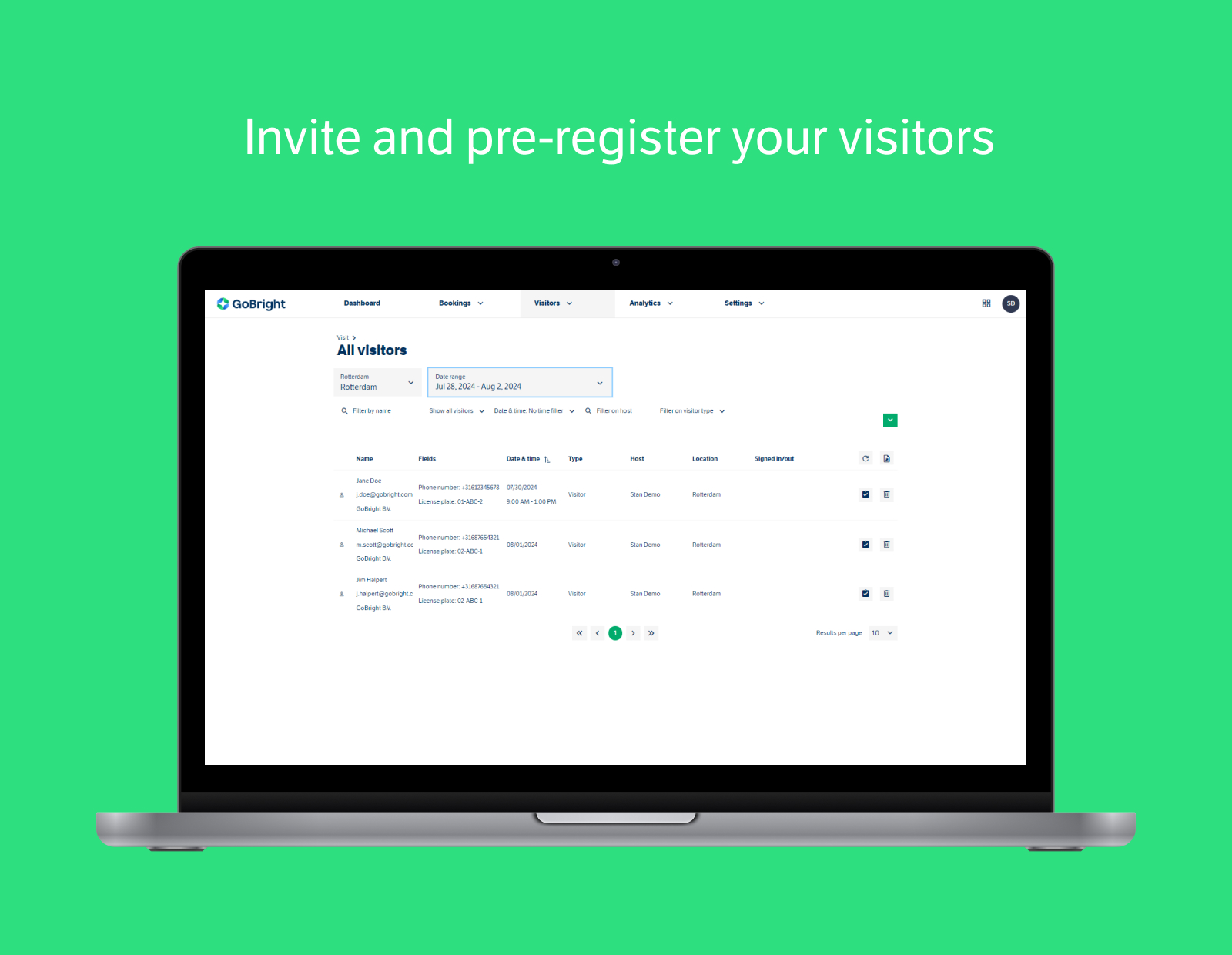 GoBright - Visitor Management - Invite and Pre-register visitors in the Portal or Mobile App