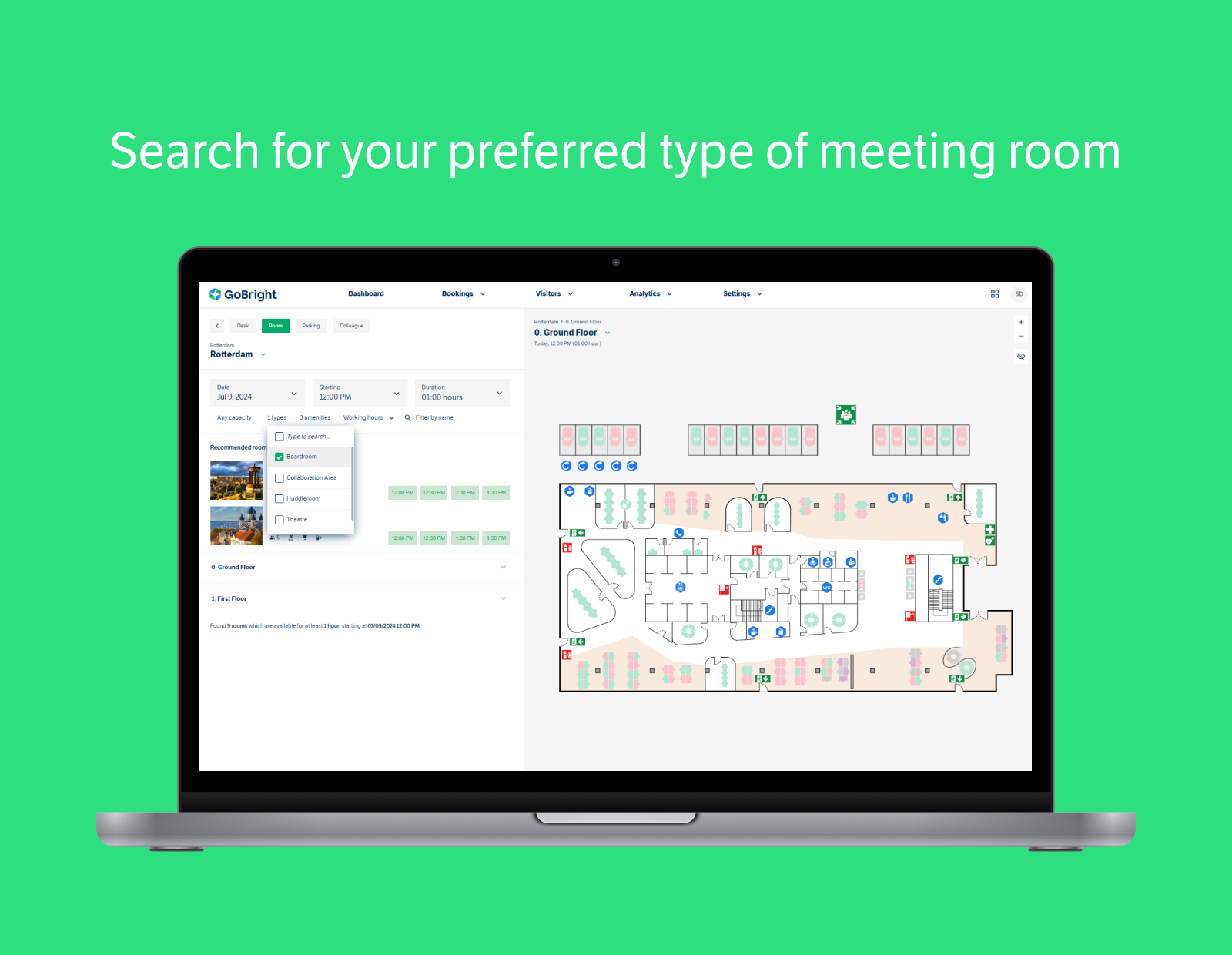GoBright - Room Booking System - Types of meeting rooms - feature