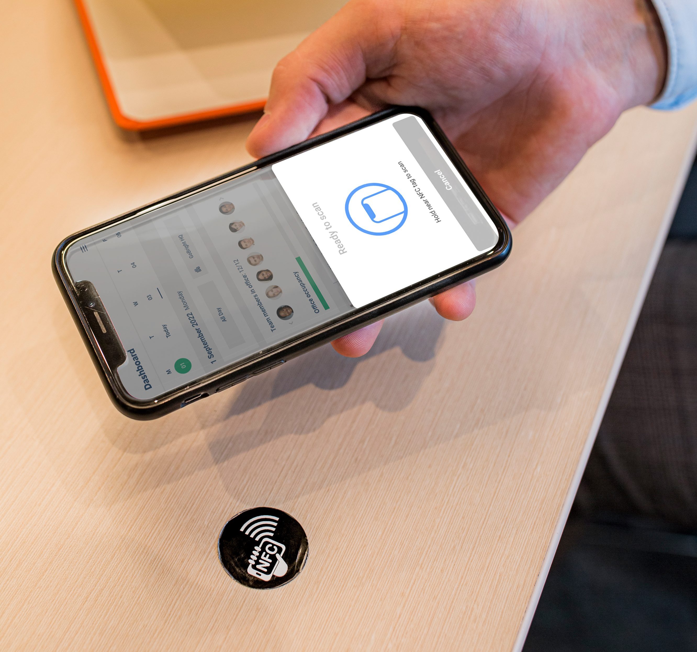 GoBright Desk Booking - NFC Sticker with Mobile Phone