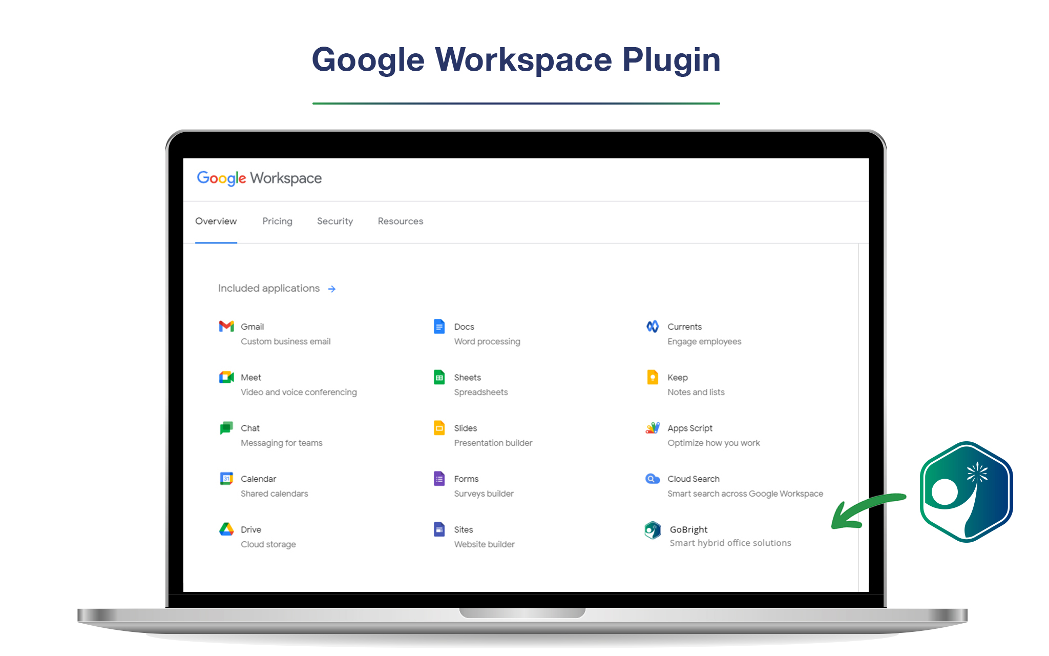 GoBright Plugin Google Workspace sur l'ordinateur portable