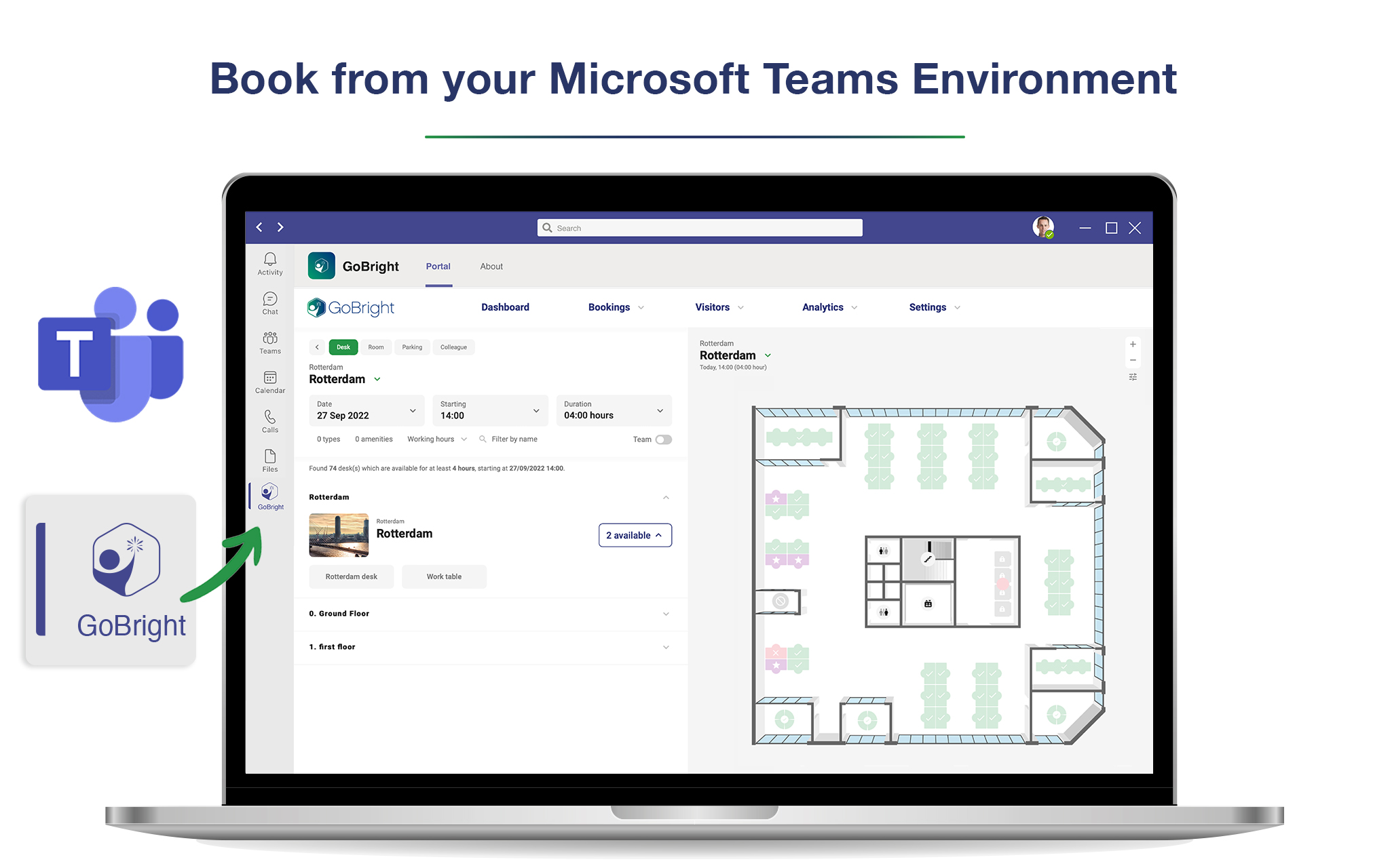 GoBright Réservation de sallesIntégration de Microsoft Teams et de Microsoft Outlook