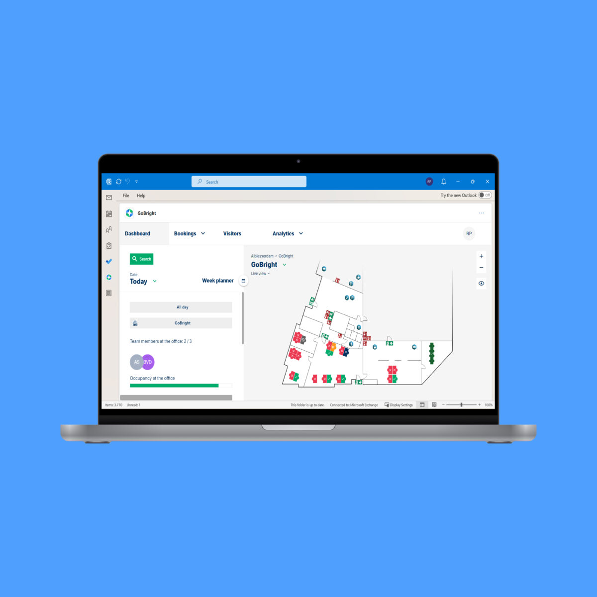 GoBright - Outlook Integration - Screen in laptop