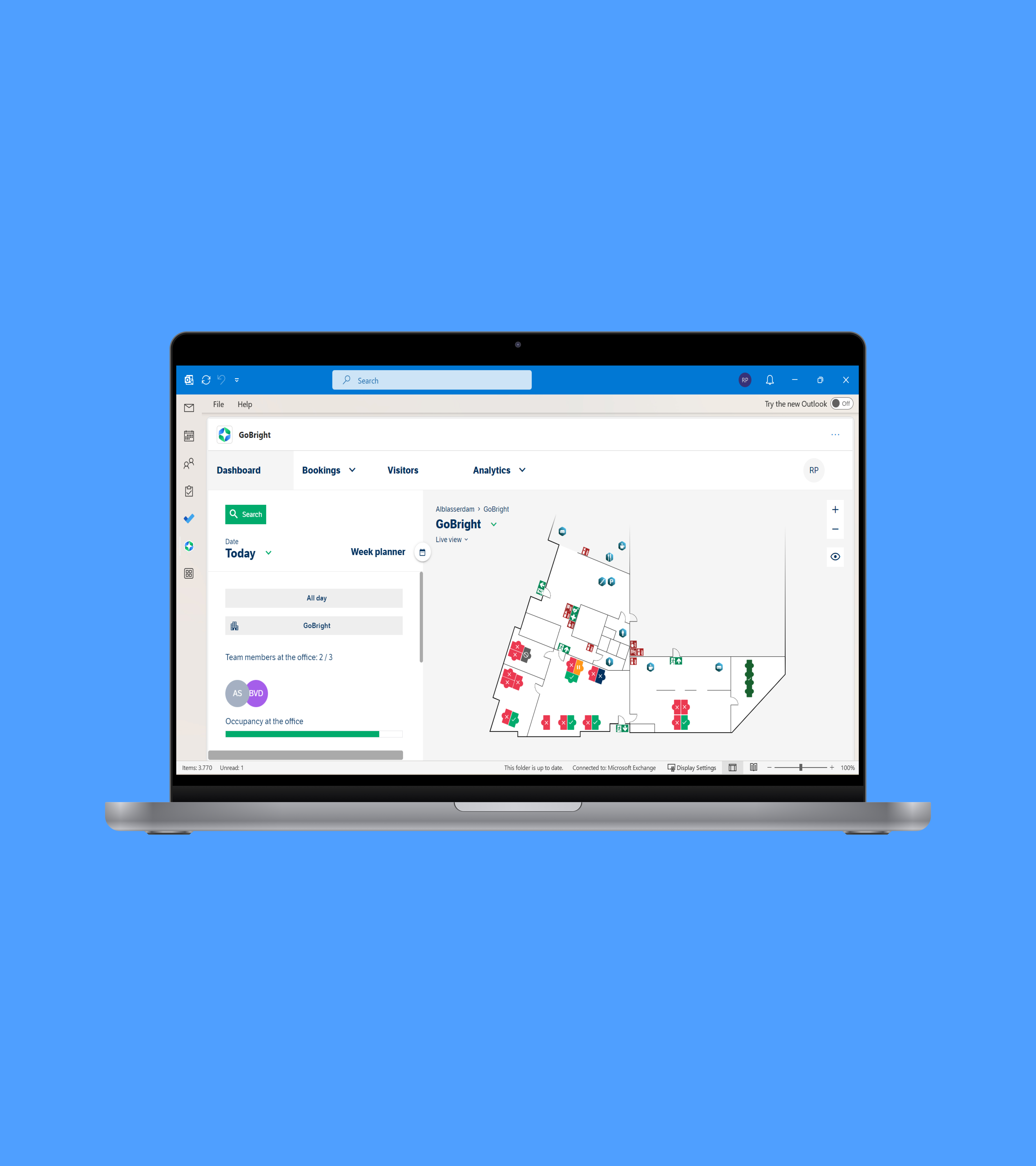 GoBright - Outlook Integration - Screen in laptop