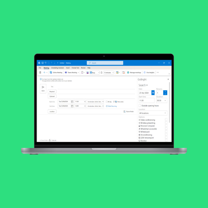 GoBright - Outlook Plug-in - Screen in laptop