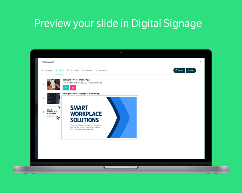 GoBright - New feature - Preview your slide in Digital Signage