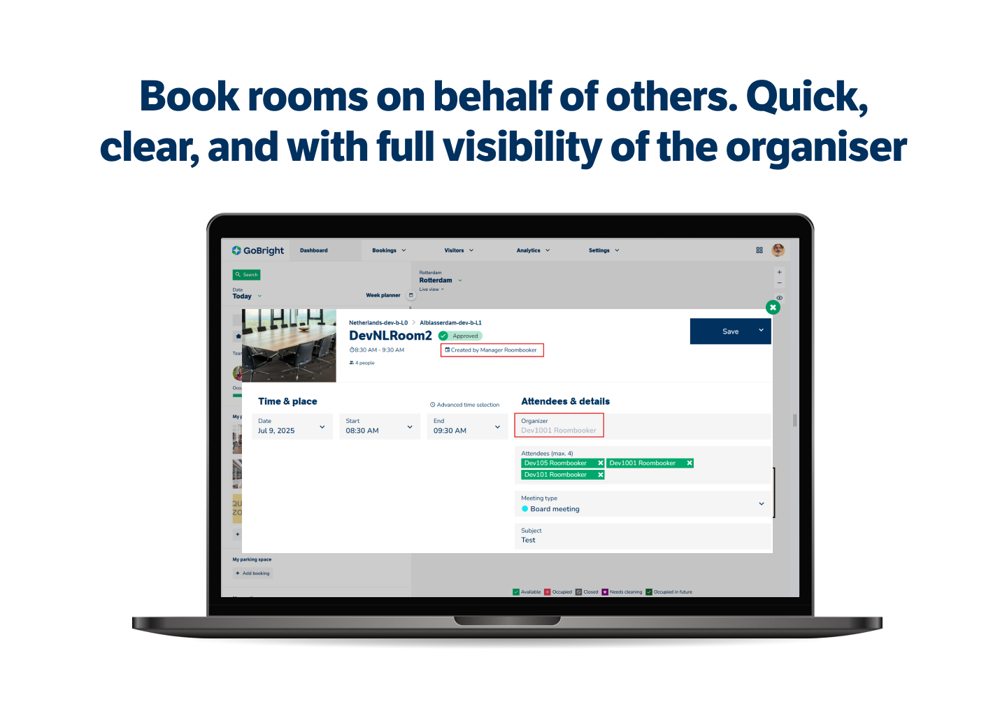 Room Booking feature: On behalf booking