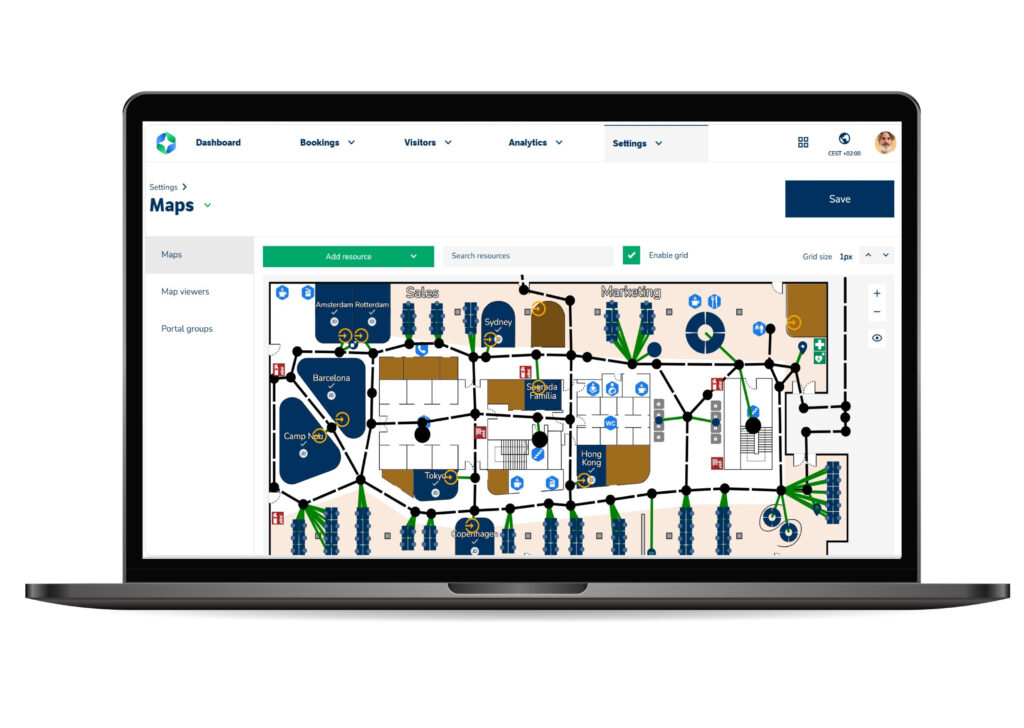 GoBright Map Editor - visual showing a floor plan with a drawn room shape