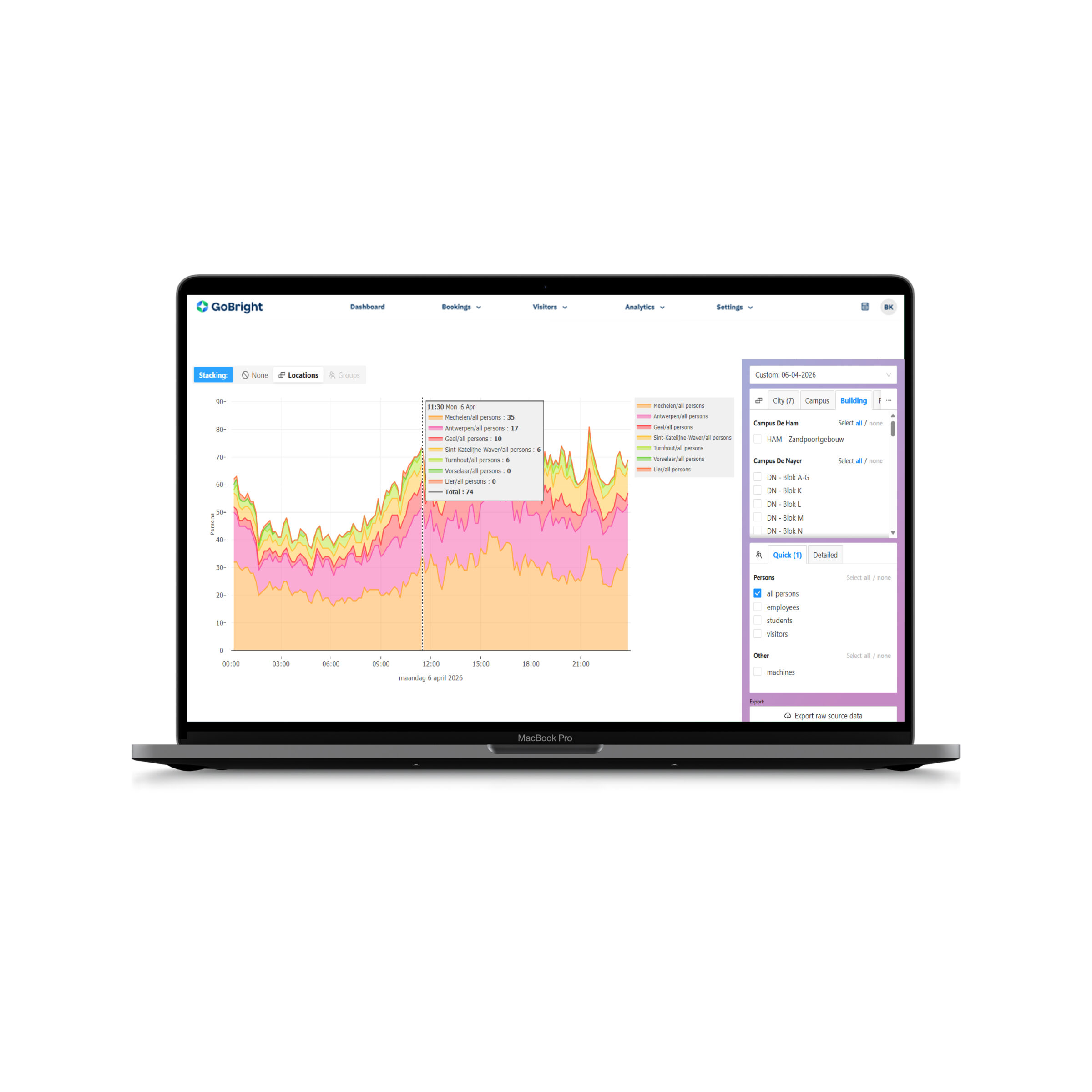 GoBright wifi occupancy graph laptop mockup SQUARE White BG
