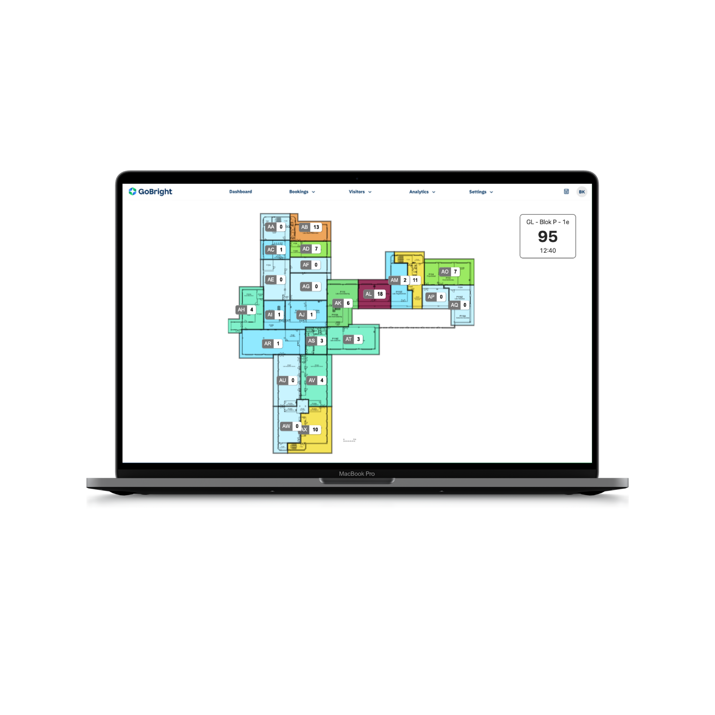 GoBright wifi occupancy heatmap laptop mockup