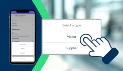 GoBright Schermbeelden van de mobiele app waarin de stappen voor de voorregistratie van bezoekers worden weergegeven.